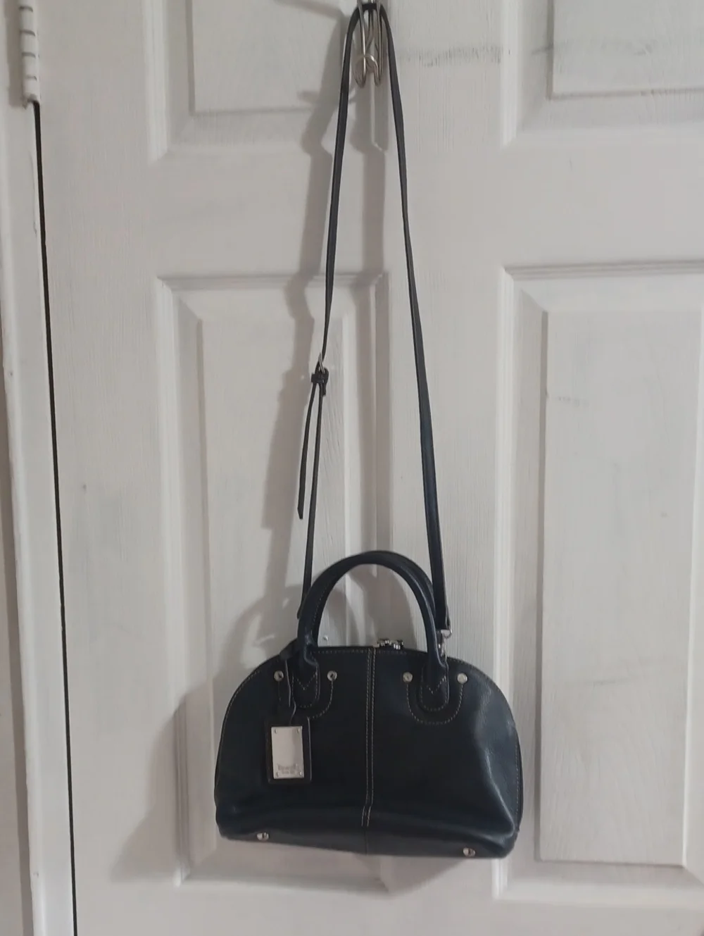Tignanello Classic Black Geniune Leather Dome Satchel Bag. NWOT